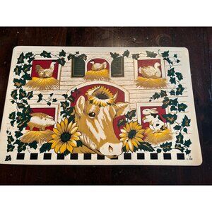 Vintage Vinyl Cow Country Placemat Sunflowers Chicken Rabbit Pig 17x11